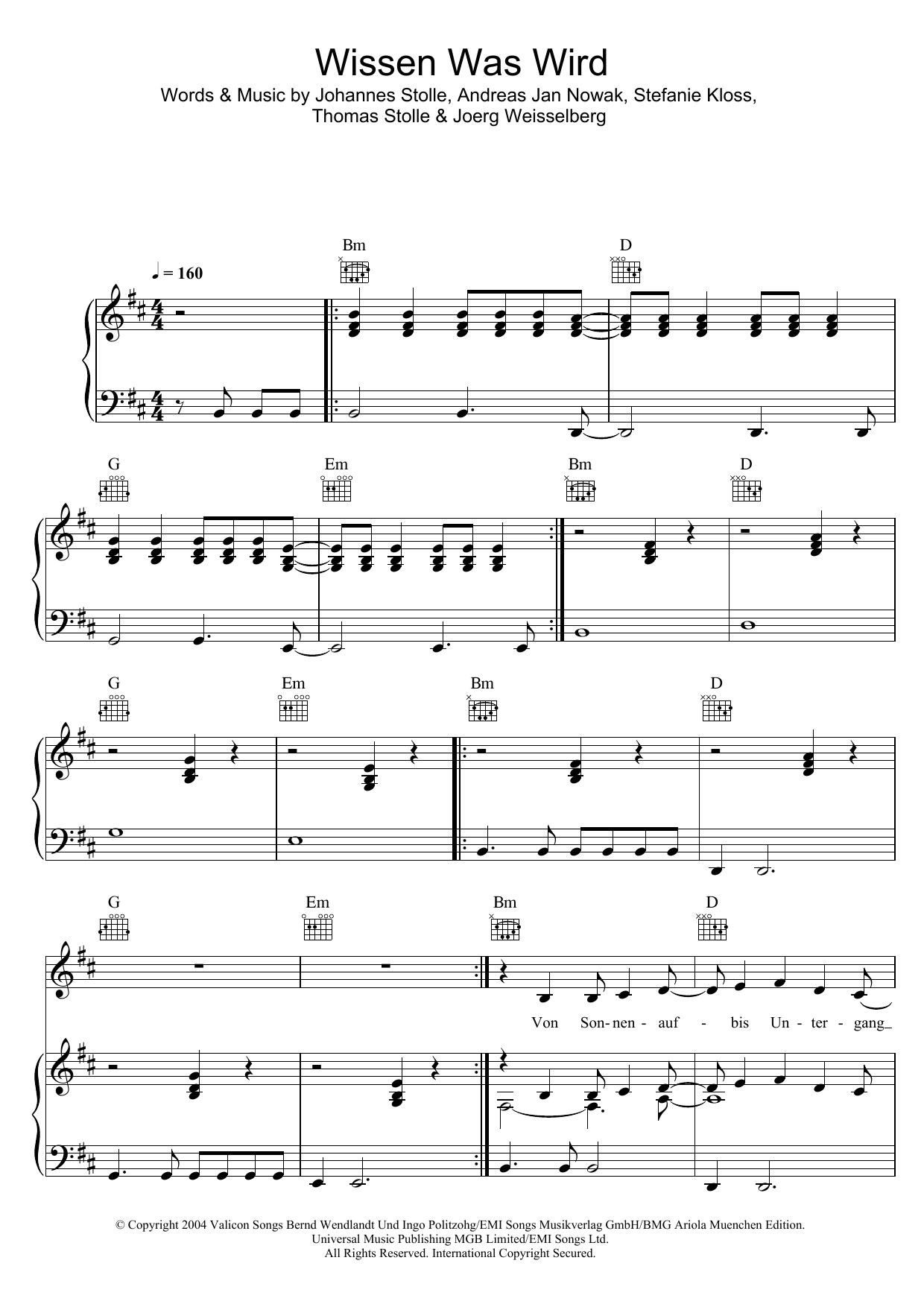 Download Silbermond Wissen Was Wird Sheet Music and learn how to play Piano, Vocal & Guitar (Right-Hand Melody) PDF digital score in minutes