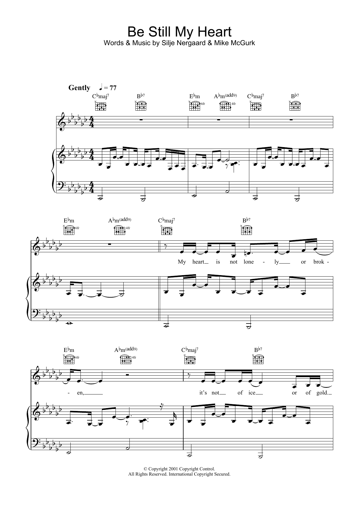 Download Silje Nergaard Be Still My Heart Sheet Music and learn how to play Lyrics & Chords PDF digital score in minutes