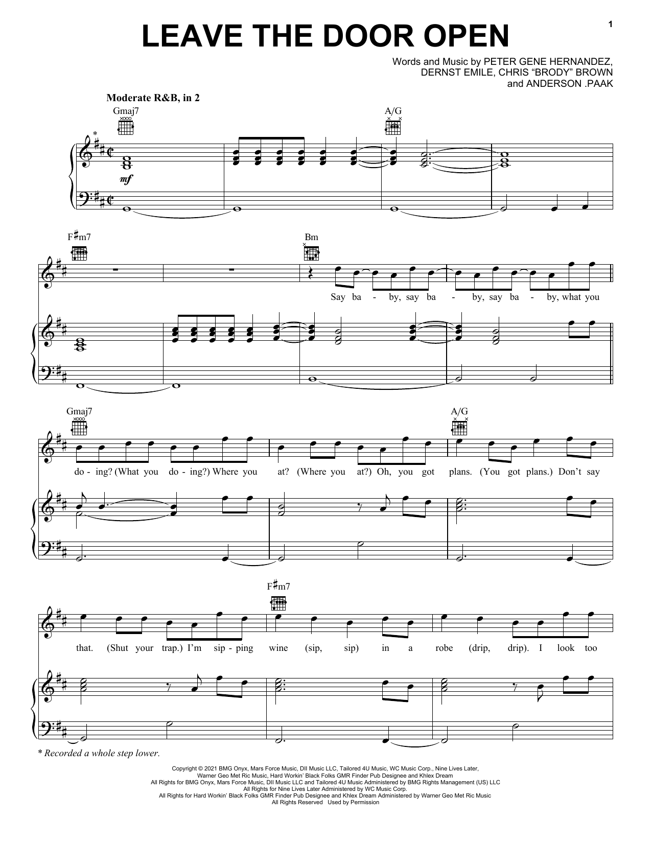 Download Silk Sonic Leave The Door Open Sheet Music and learn how to play Easy Guitar Tab PDF digital score in minutes