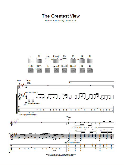 Download Silverchair The Greatest View Sheet Music and learn how to play Lyrics & Chords PDF digital score in minutes