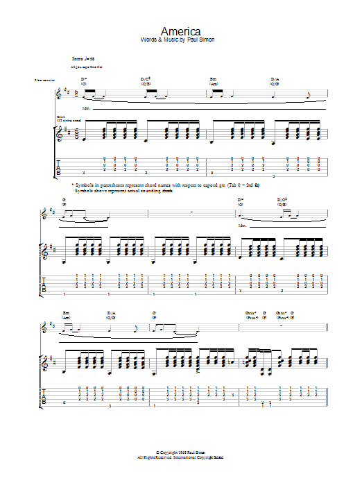 Download Simon & Garfunkel America Sheet Music and learn how to play Guitar Tab PDF digital score in minutes