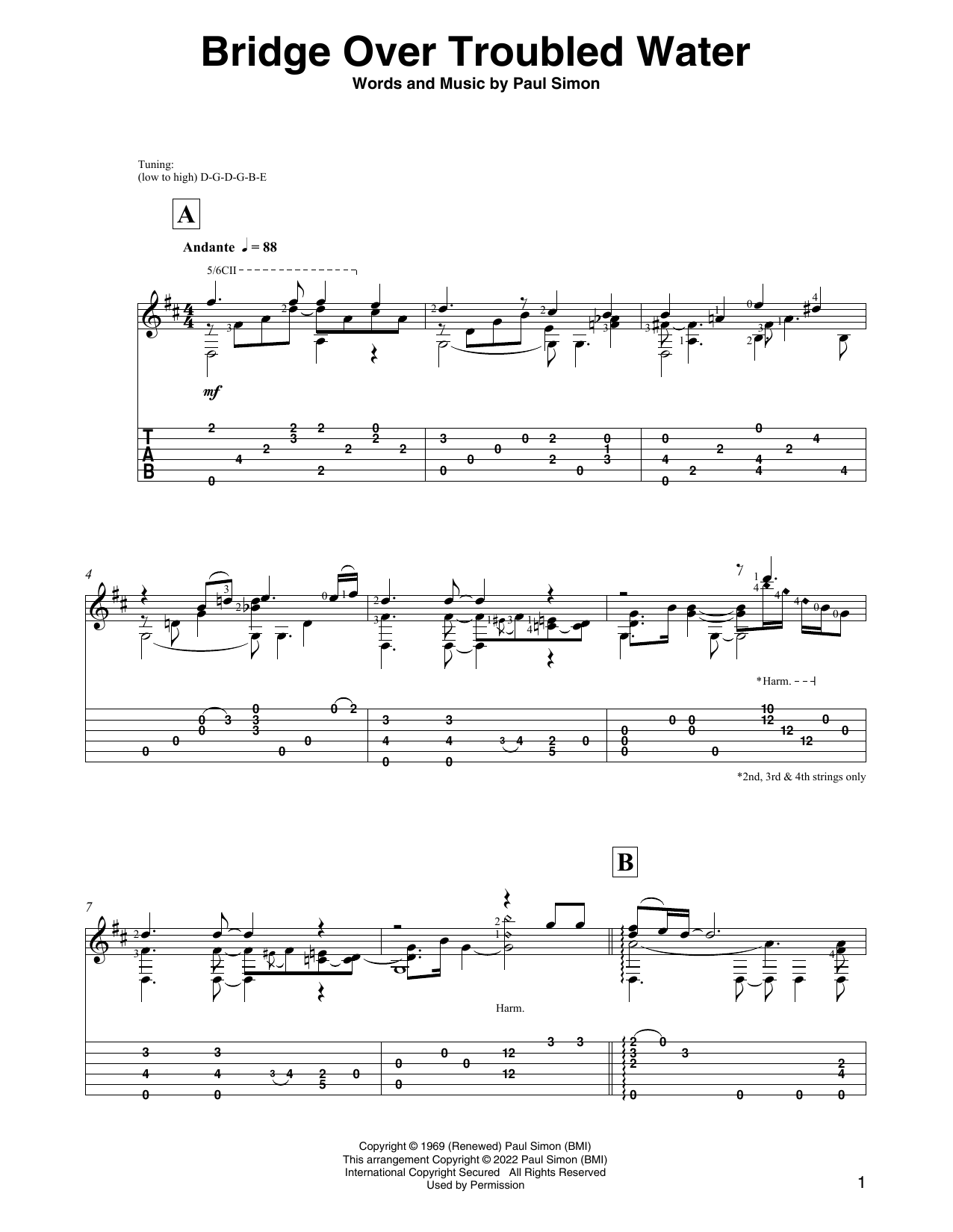 Download Simon & Garfunkel Bridge Over Troubled Water (arr. David Jaggs) Sheet Music and learn how to play Solo Guitar PDF digital score in minutes