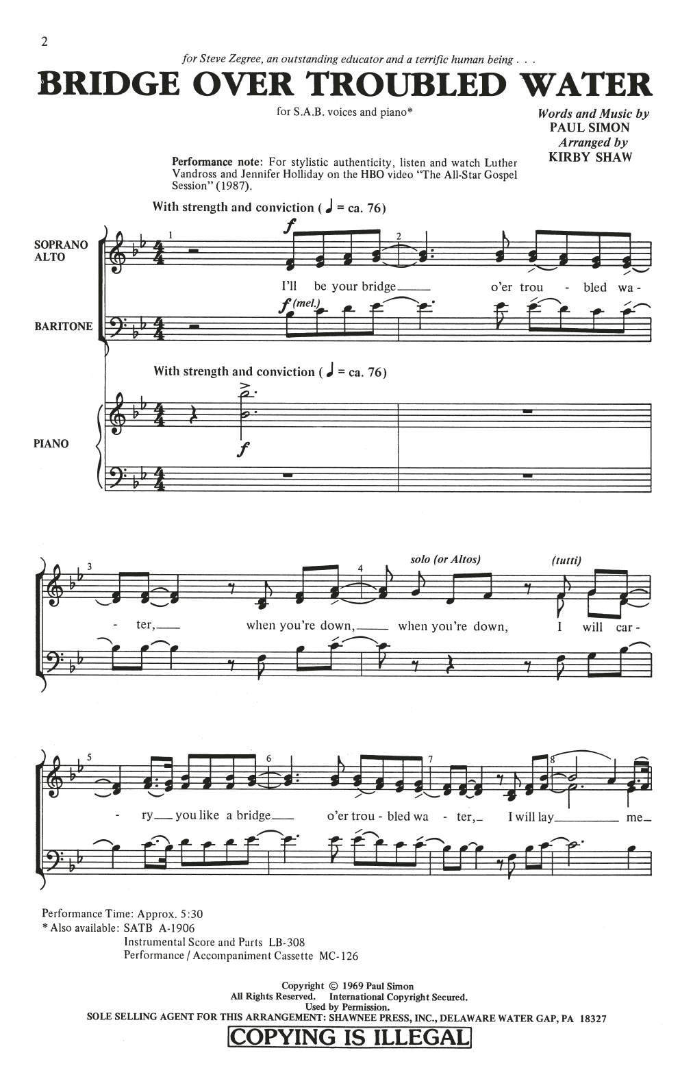 Download Simon & Garfunkel Bridge Over Troubled Water (arr. Kirby Shaw) Sheet Music and learn how to play SATB Choir PDF digital score in minutes