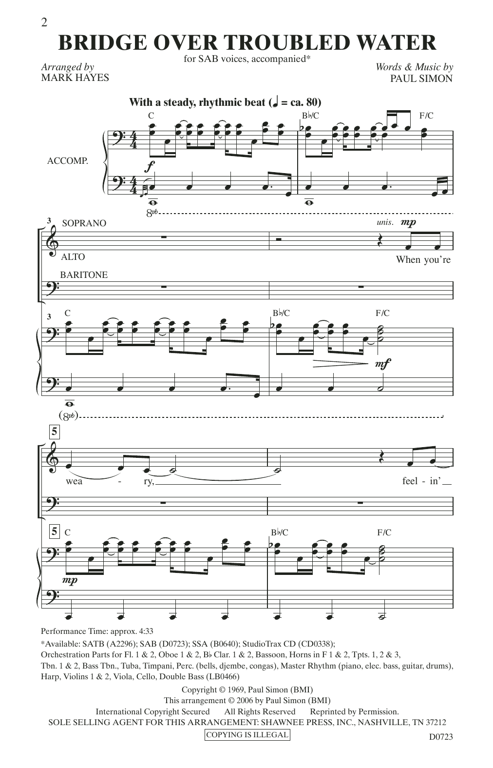Download Simon & Garfunkel Bridge Over Troubled Water (arr. Mark Hayes) Sheet Music and learn how to play SATB Choir PDF digital score in minutes