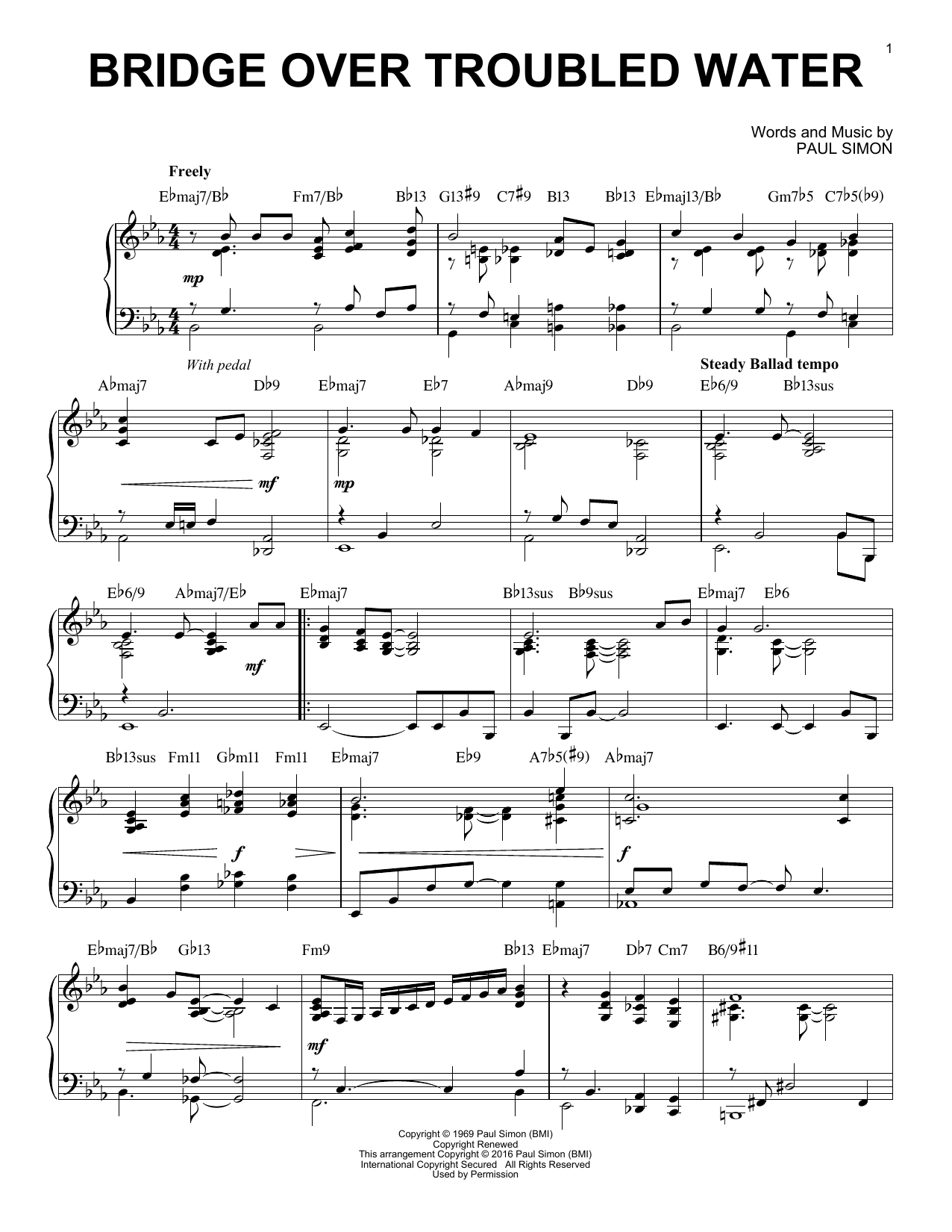 Download Simon & Garfunkel Bridge Over Troubled Water Sheet Music and learn how to play Piano PDF digital score in minutes