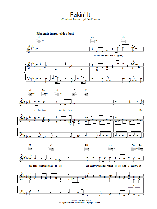 Download Simon & Garfunkel Fakin' It Sheet Music and learn how to play Lyrics & Chords PDF digital score in minutes