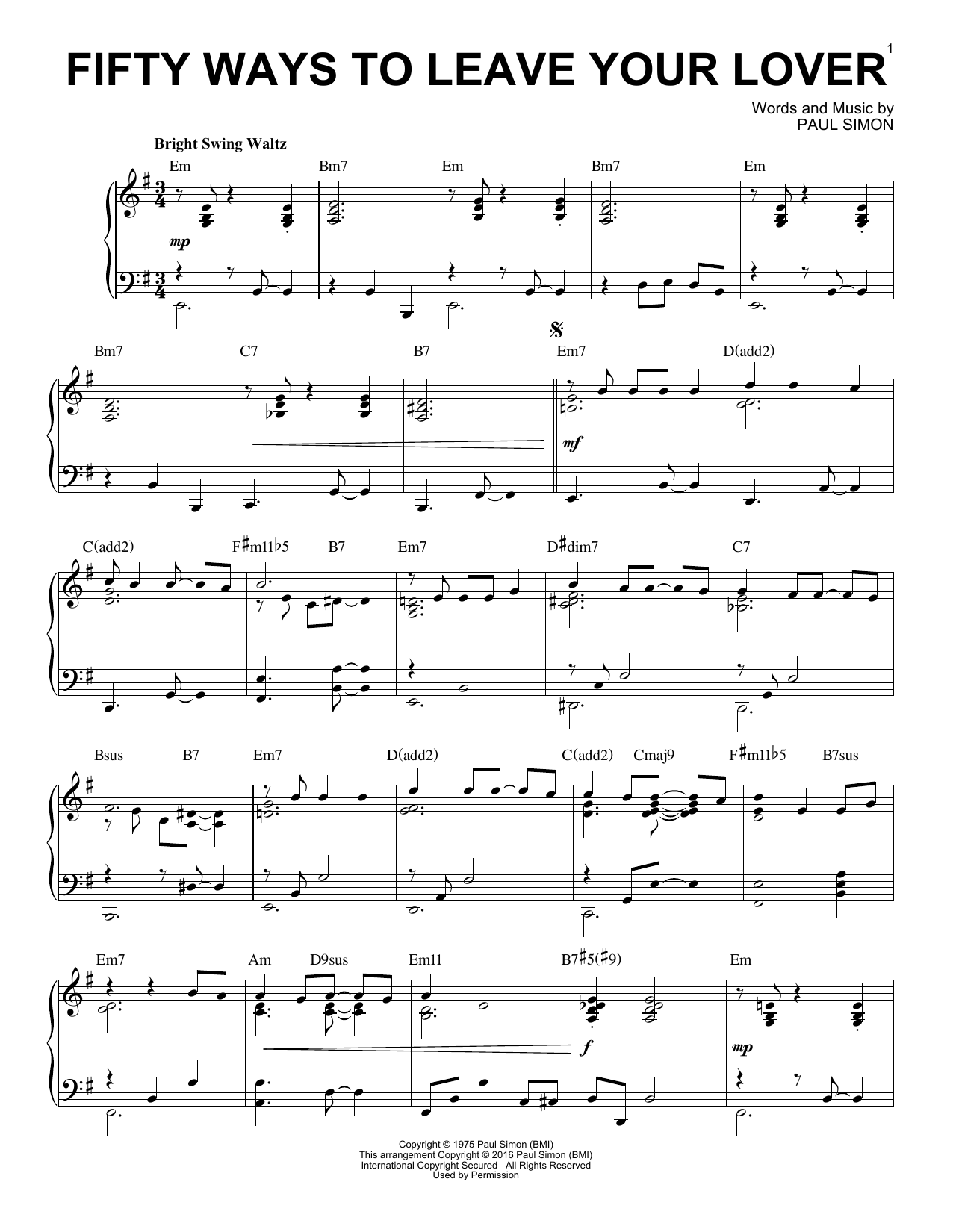 Download Simon & Garfunkel Fifty Ways To Leave Your Lover Sheet Music and learn how to play Piano PDF digital score in minutes