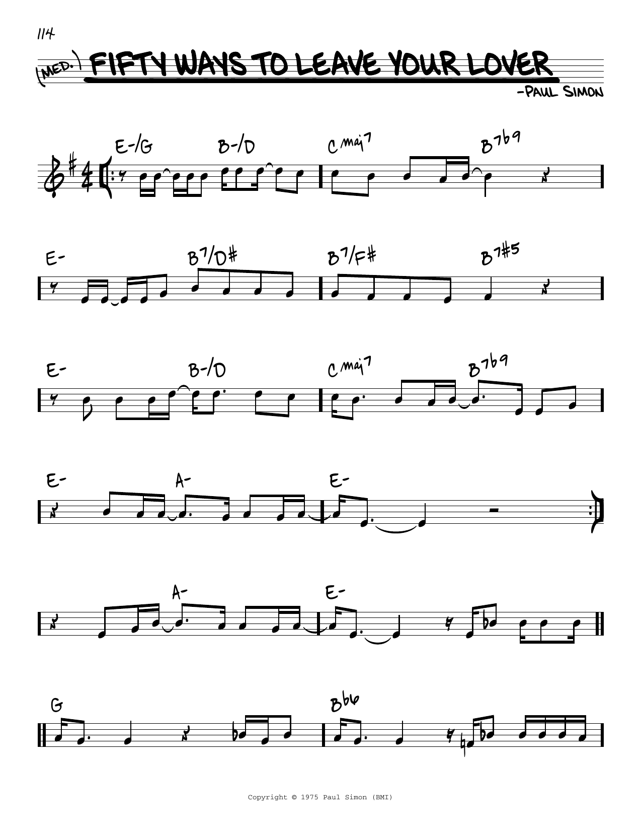 Download Simon & Garfunkel Fifty Ways To Leave Your Lover Sheet Music and learn how to play Real Book – Melody & Chords PDF digital score in minutes