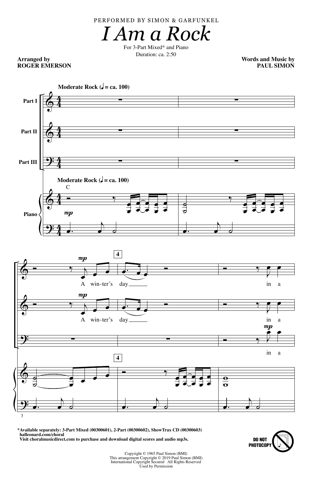 Download Simon & Garfunkel I Am A Rock (arr. Roger Emerson) Sheet Music and learn how to play 2-Part Choir PDF digital score in minutes