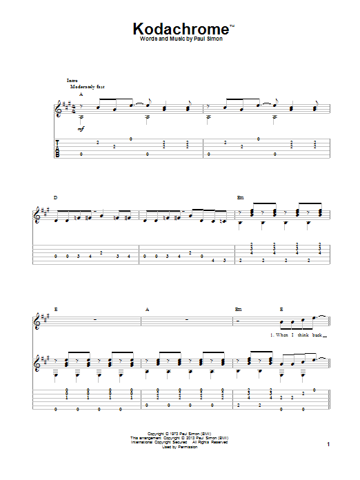 Download Paul Simon Kodachrome Sheet Music and learn how to play Guitar Tab PDF digital score in minutes