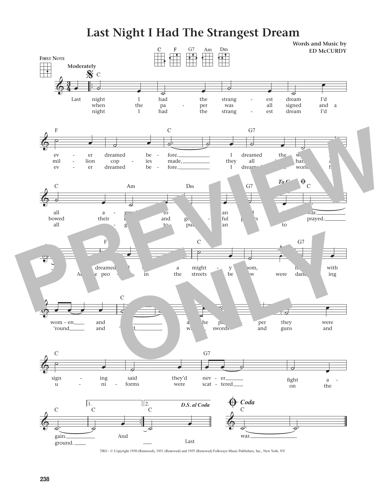 Download Simon & Garfunkel Last Night I Had The Strangest Dream (from The Daily Ukulele) (arr. Jim Beloff) Sheet Music and learn how to play Ukulele PDF digital score in minutes