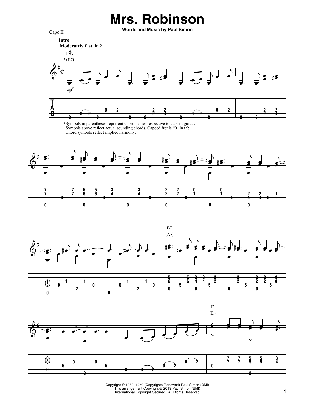 Download Simon & Garfunkel Mrs. Robinson (arr. Bill LaFleur) Sheet Music and learn how to play Solo Guitar PDF digital score in minutes