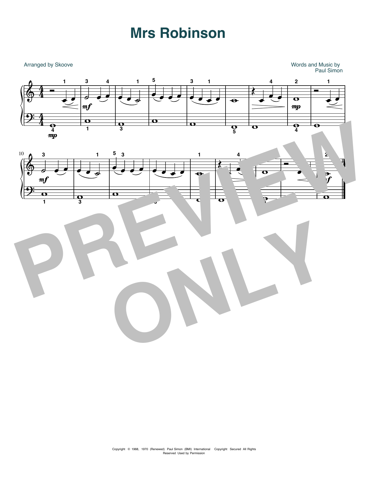 Download Simon & Garfunkel Mrs. Robinson (arr. Skoove) Sheet Music and learn how to play Beginner Piano (Abridged) PDF digital score in minutes