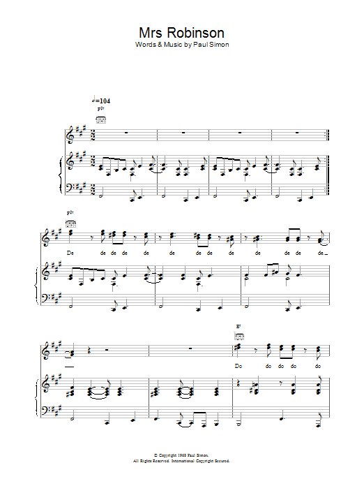Download Simon & Garfunkel Mrs. Robinson Sheet Music and learn how to play Tenor Saxophone PDF digital score in minutes