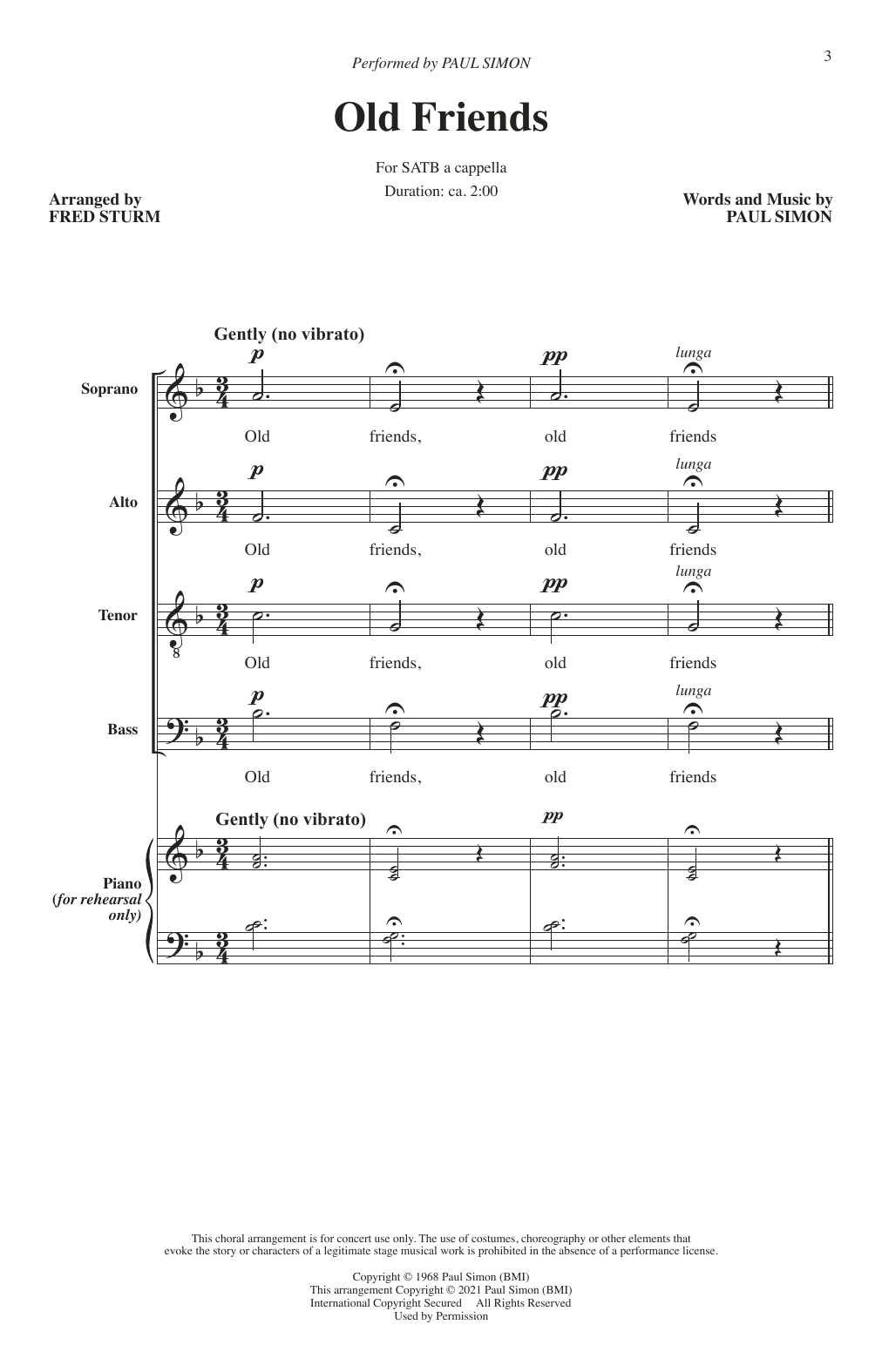 Download Simon & Garfunkel Old Friends (arr. Fred Sturm) Sheet Music and learn how to play SATB Choir PDF digital score in minutes