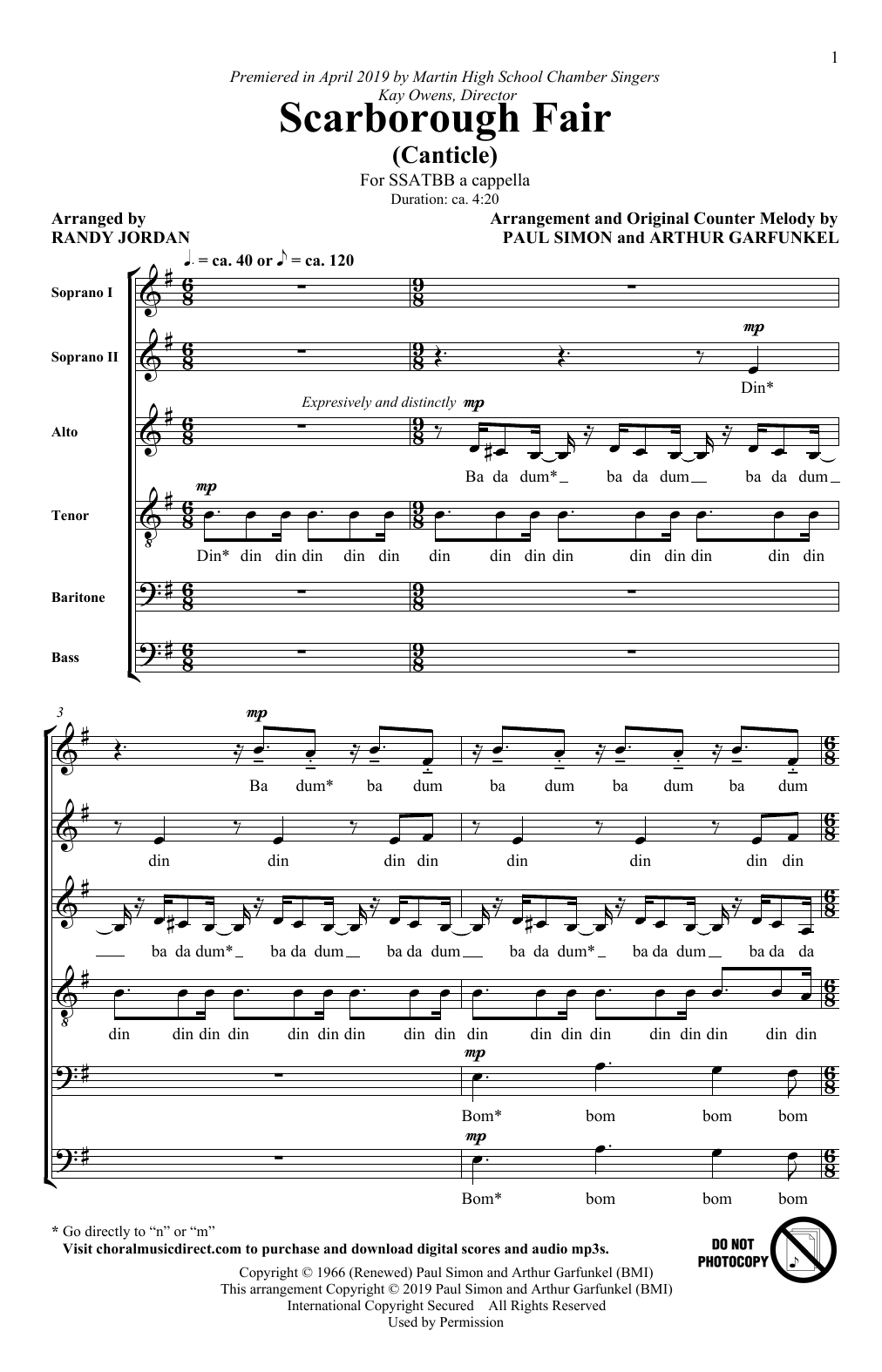 Download Simon & Garfunkel Scarborough Fair/Canticle (arr. Randy Jordan) Sheet Music and learn how to play SSATBB Choir PDF digital score in minutes