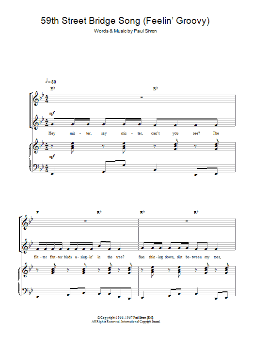 Download Simon & Garfunkel The 59th Street Bridge Song (Feelin' Groovy) Sheet Music and learn how to play 2-Part Choir PDF digital score in minutes