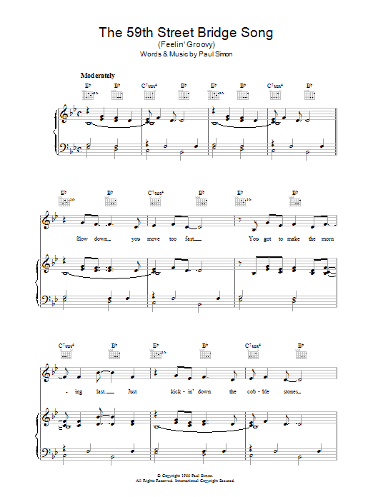 Download Simon & Garfunkel The 59th Street Bridge Song (Feelin' Groovy) Sheet Music and learn how to play Lyrics & Piano Chords PDF digital score in minutes