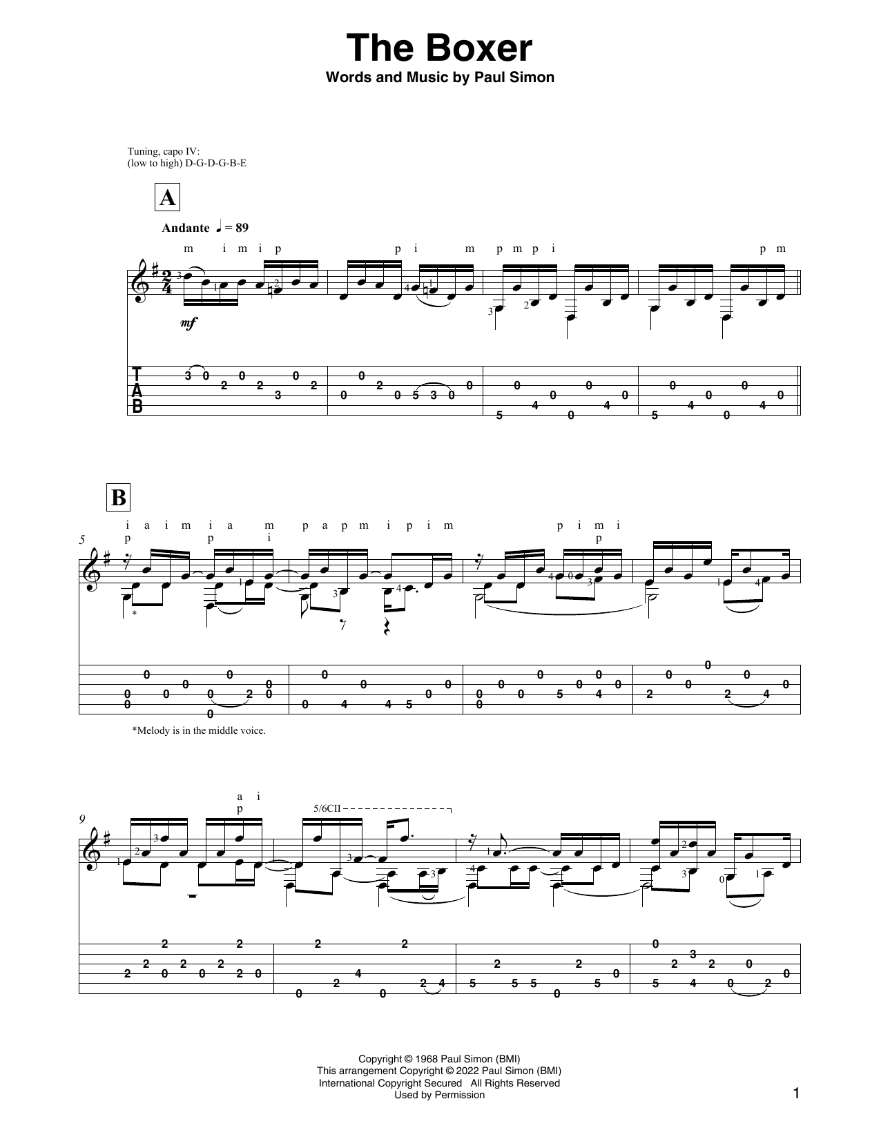 Download Simon & Garfunkel The Boxer (arr. David Jaggs) Sheet Music and learn how to play Solo Guitar PDF digital score in minutes