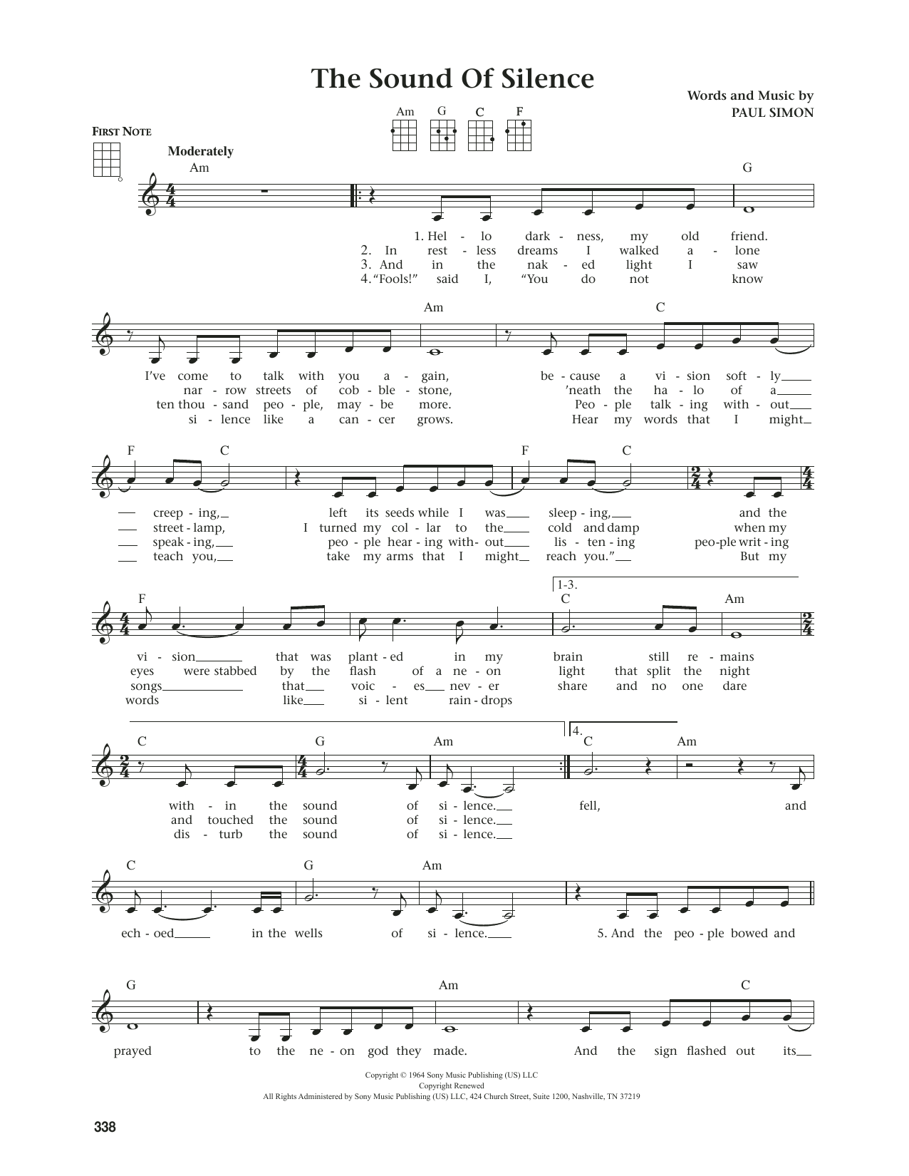 Download Simon & Garfunkel The Sound Of Silence (from The Daily Ukulele) (arr. Jim Beloff) Sheet Music and learn how to play Ukulele PDF digital score in minutes