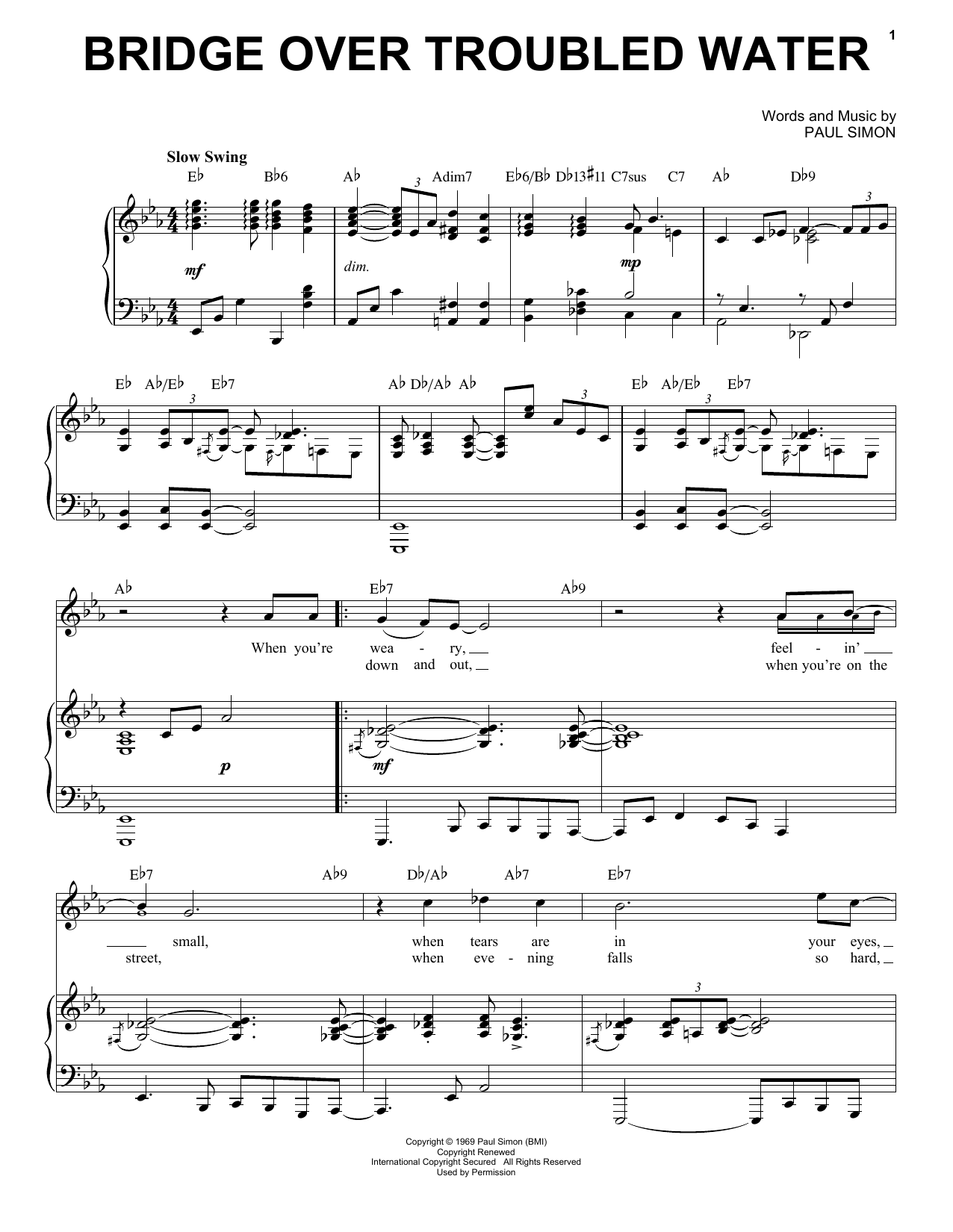 Download Simon & Garfunkel Bridge Over Troubled Water [Jazz version] (arr. Brent Edstrom) Sheet Music and learn how to play Piano & Vocal PDF digital score in minutes