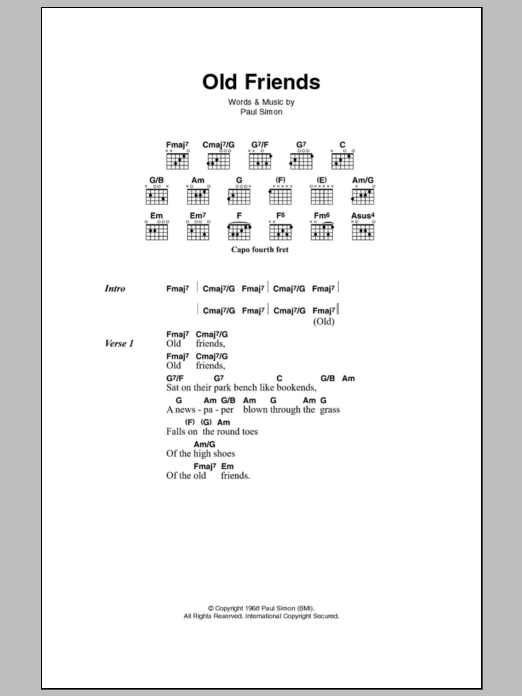 Download Simon & Garfunkel Old Friends Sheet Music and learn how to play Lyrics & Chords PDF digital score in minutes