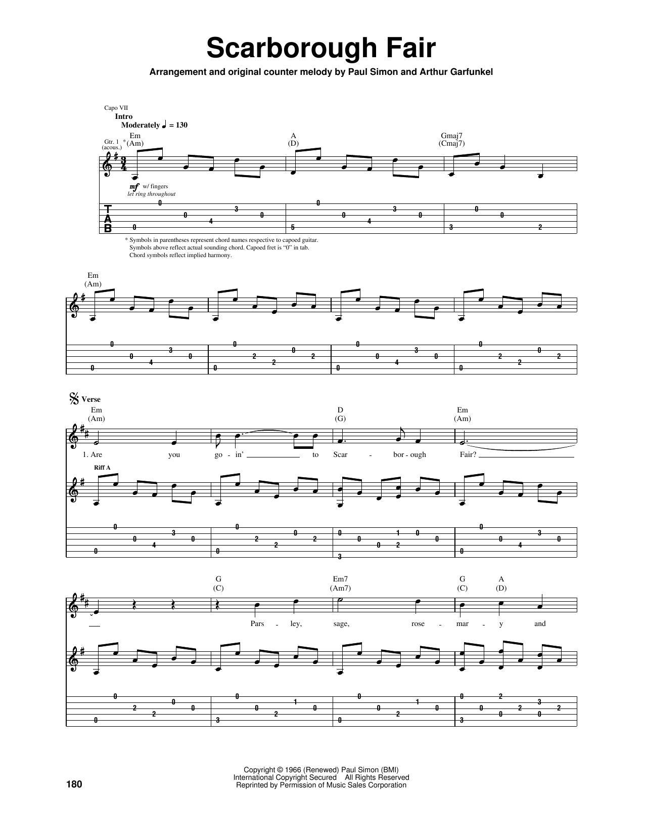 Download Simon & Garfunkel Scarborough Fair/Canticle Sheet Music and learn how to play Guitar Tab PDF digital score in minutes