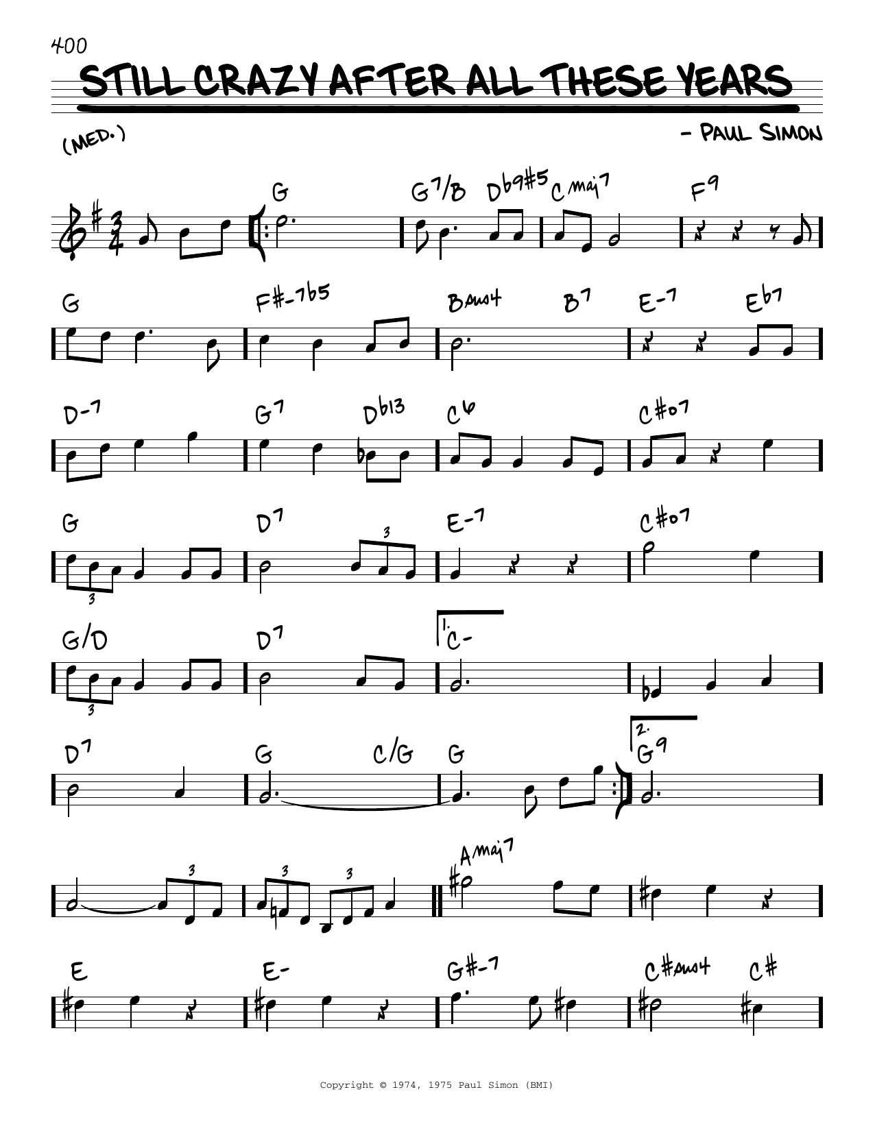 Download Simon & Garfunkel Still Crazy After All These Years Sheet Music and learn how to play Real Book – Melody & Chords PDF digital score in minutes