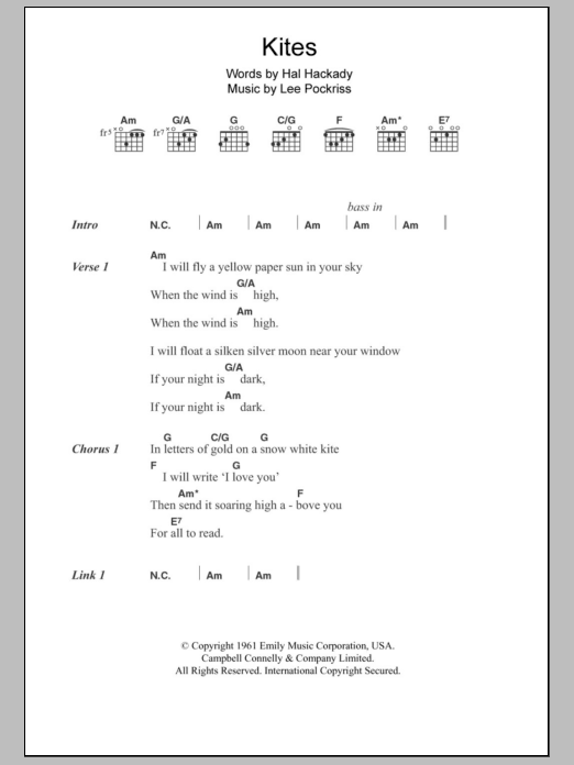 Download Simon Dupree Kites Sheet Music and learn how to play Lyrics & Chords PDF digital score in minutes