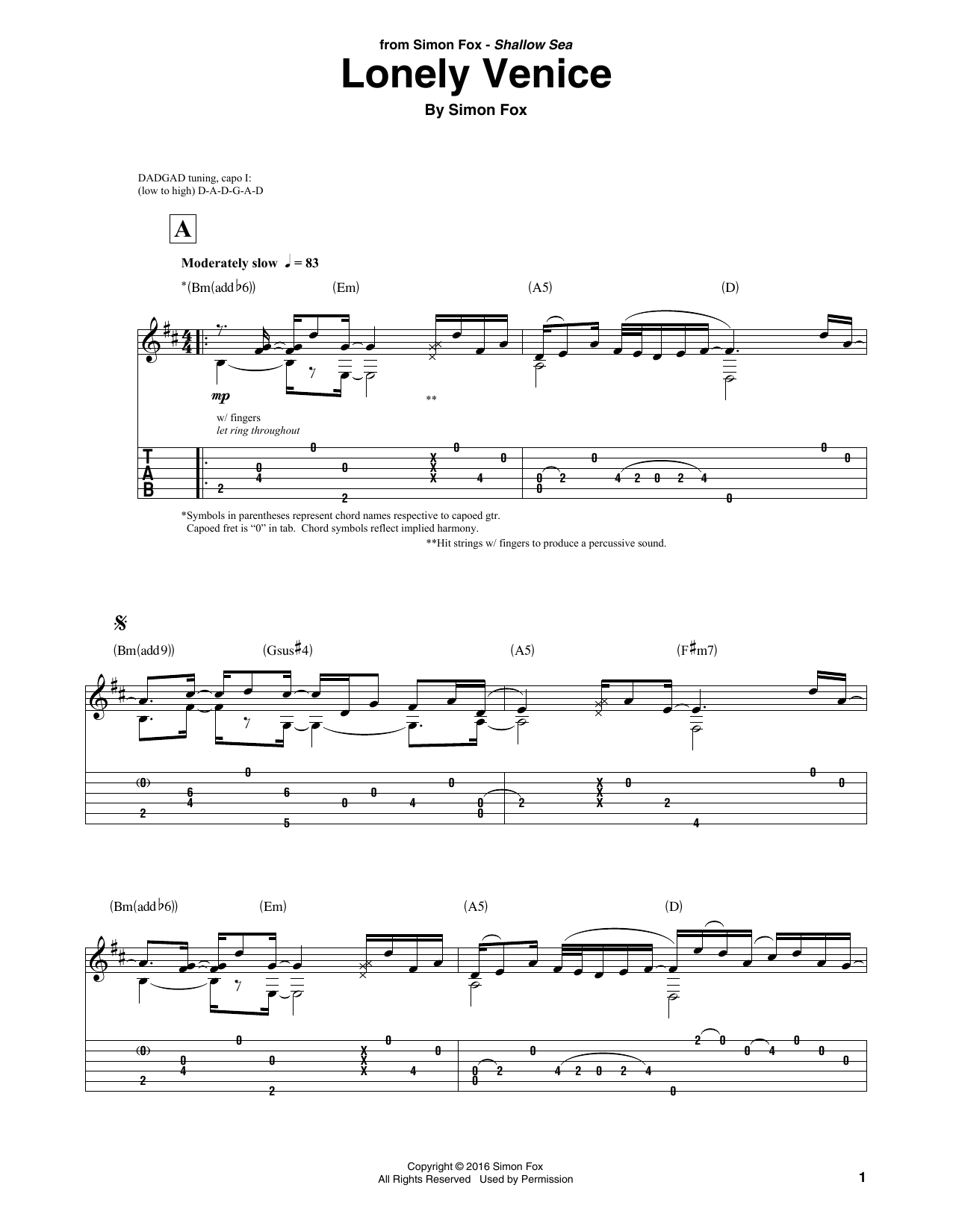 Download Simon Fox Lonely Venice Sheet Music and learn how to play Solo Guitar PDF digital score in minutes