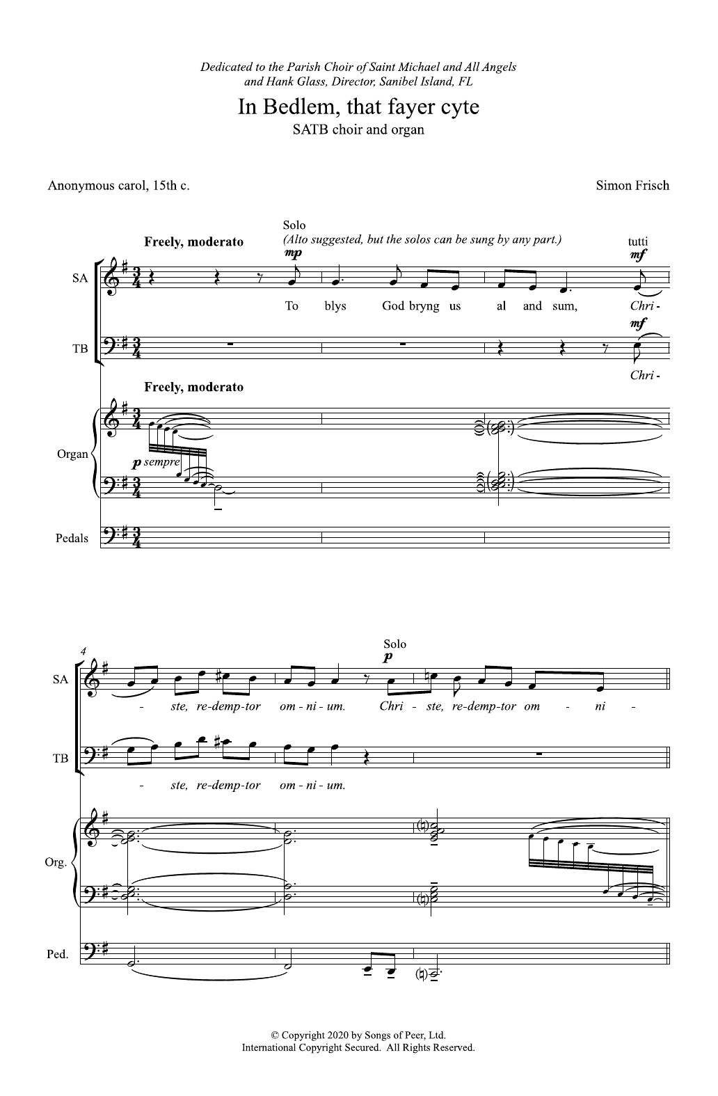 Download Simon Frisch In Bedlem, That Fayer Cyte (In Bethlehem, That Fair City) Sheet Music and learn how to play SATB Choir PDF digital score in minutes