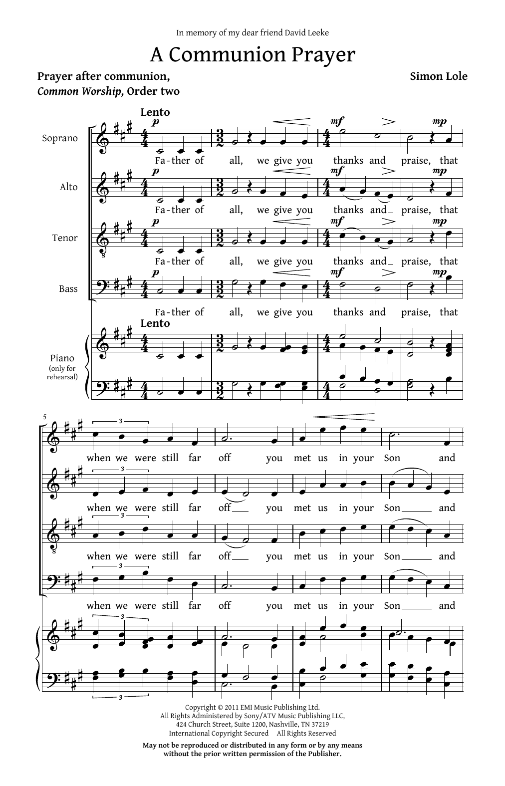 Download Simon Lole A Communion Prayer Sheet Music and learn how to play SATB PDF digital score in minutes
