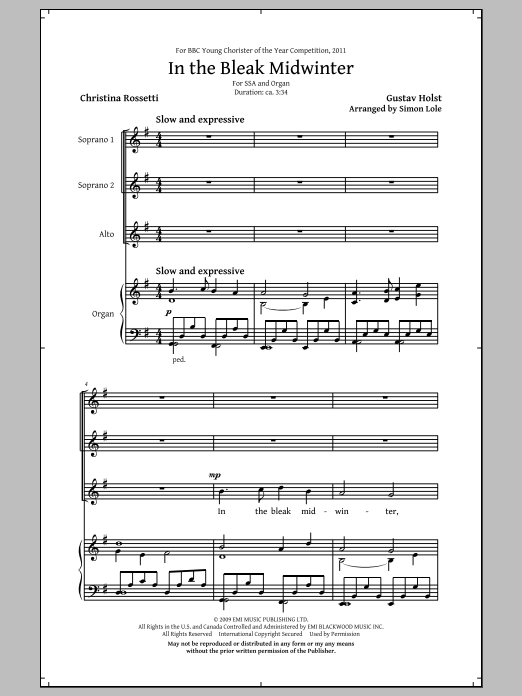 Download Simon Lole In The Bleak Midwinter Sheet Music and learn how to play SSA PDF digital score in minutes