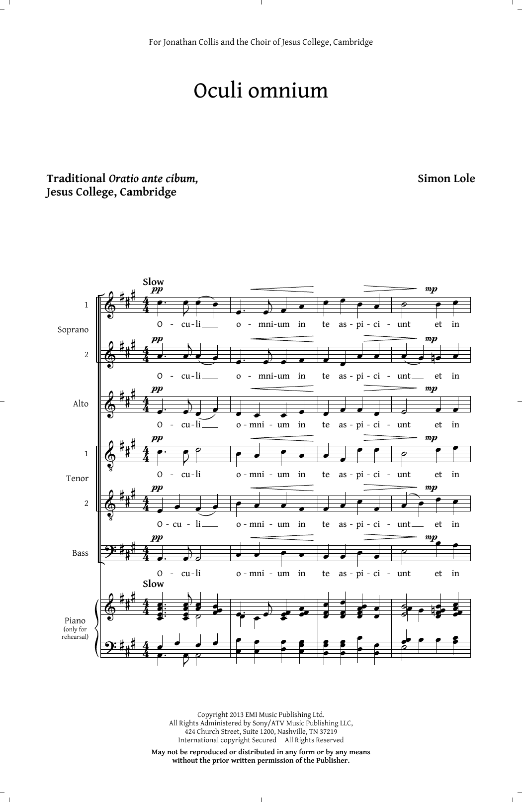 Download Simon Lole Oculi Omnium Sheet Music and learn how to play SATB PDF digital score in minutes