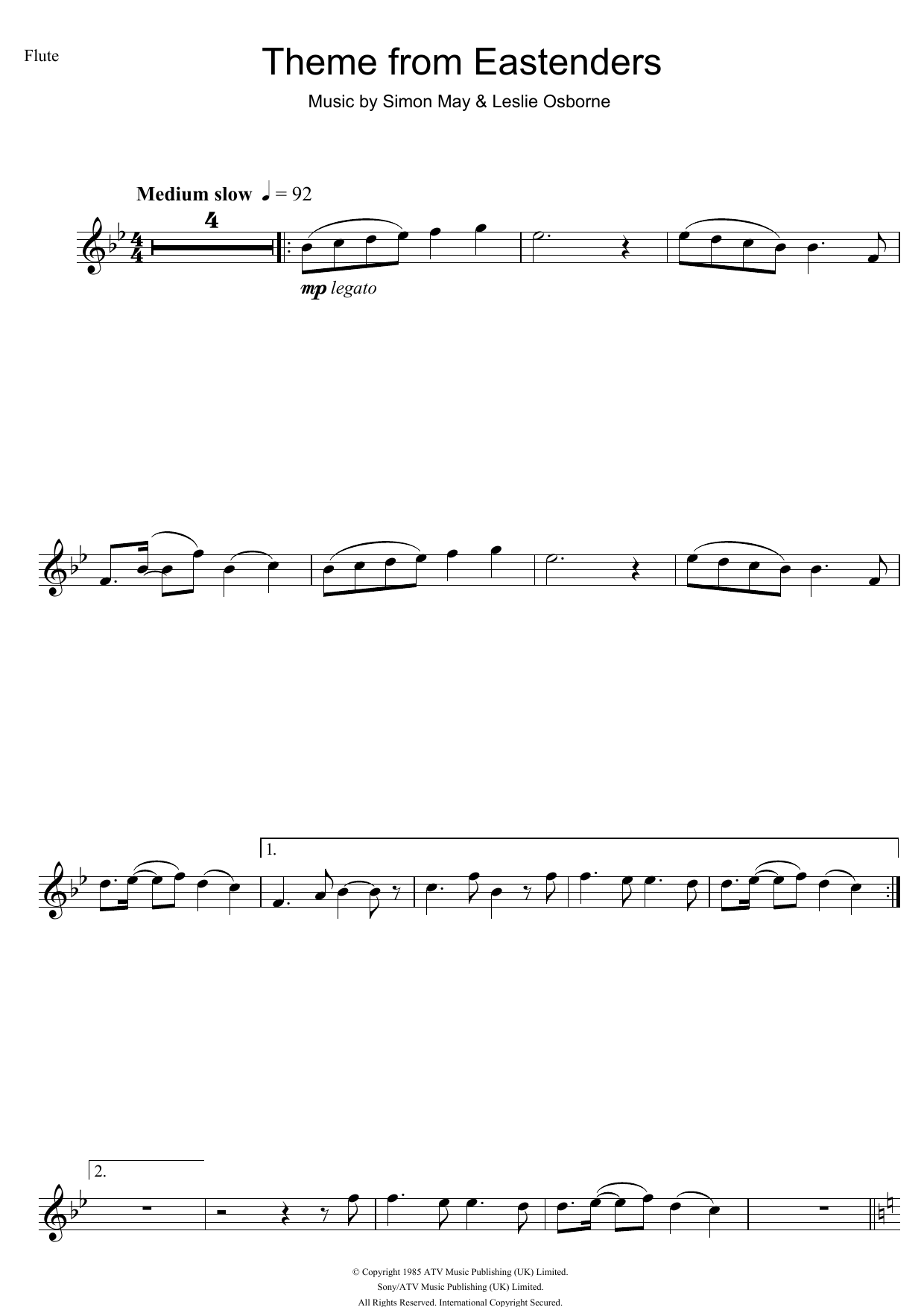 Download Simon May Theme from EastEnders Sheet Music and learn how to play Flute PDF digital score in minutes