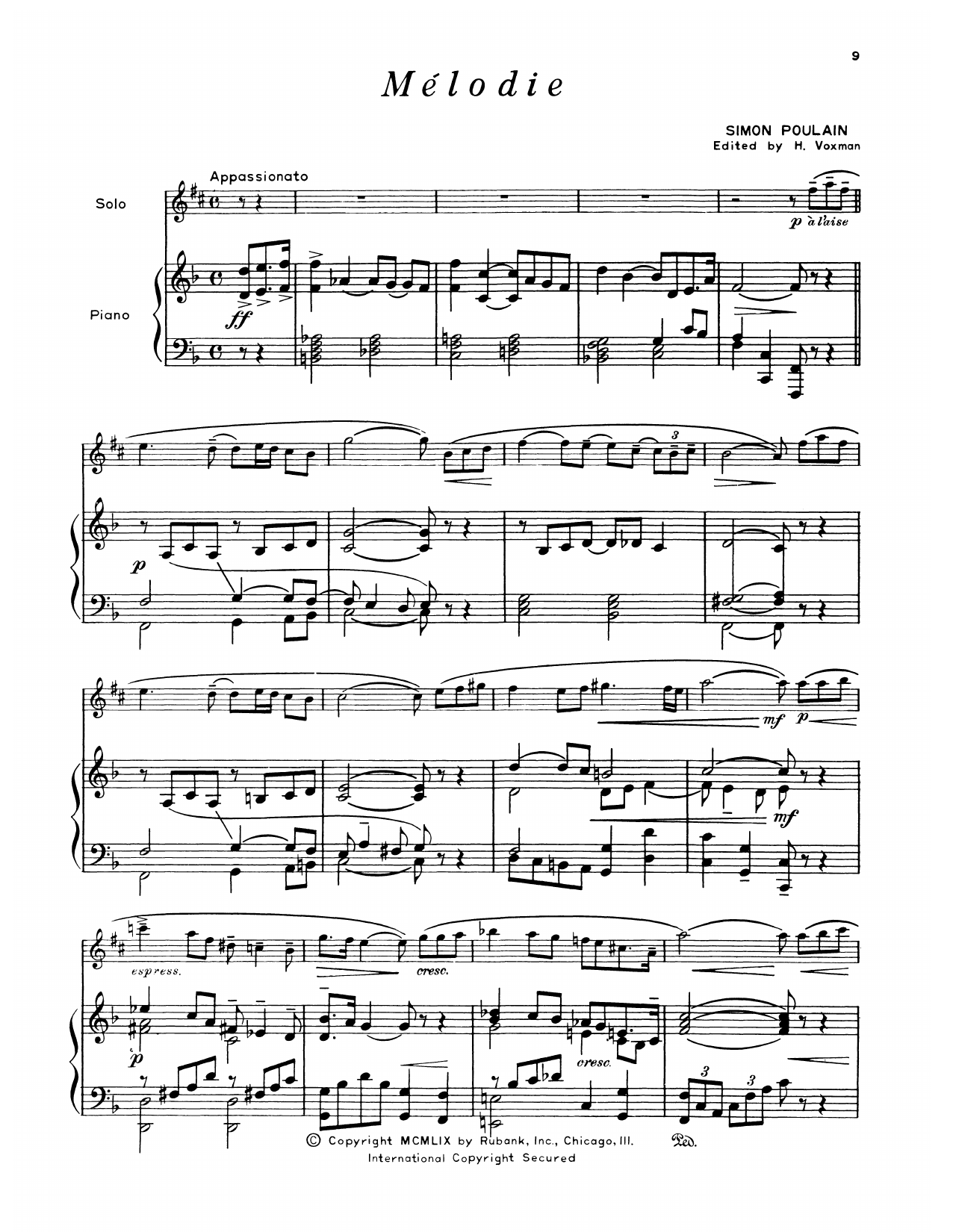 Download Simon Poulain Melodie Sheet Music and learn how to play Alto Sax and Piano PDF digital score in minutes