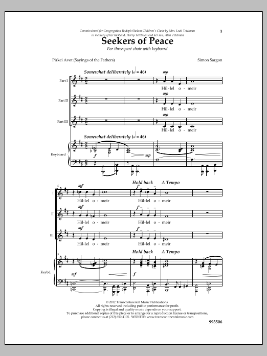 Download Simon Sargon Seekers of Peace Sheet Music and learn how to play 3-Part Mixed Choir PDF digital score in minutes