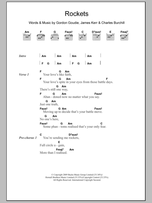 Download Simple Minds Rockets Sheet Music and learn how to play Lyrics & Chords PDF digital score in minutes