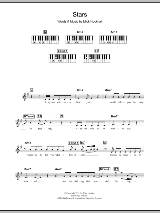 Download Simply Red Stars Sheet Music and learn how to play Guitar Chords/Lyrics PDF digital score in minutes