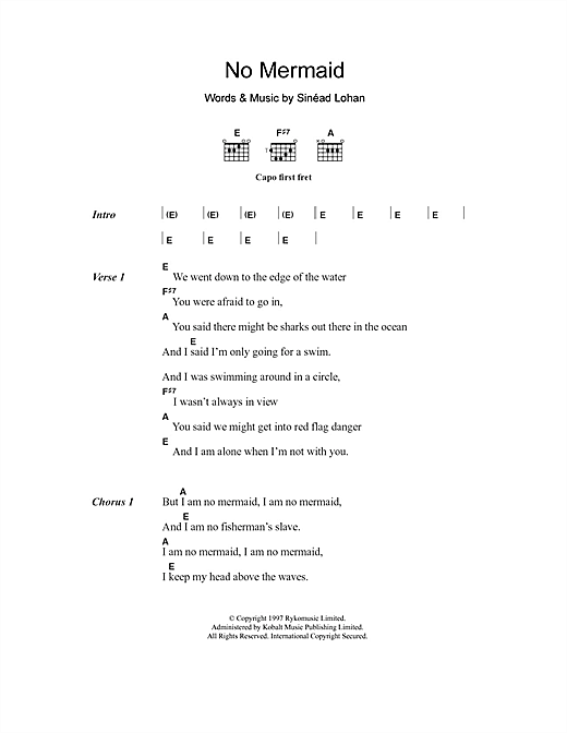 Download Sinéad Lohan No Mermaid Sheet Music and learn how to play Lyrics & Chords PDF digital score in minutes