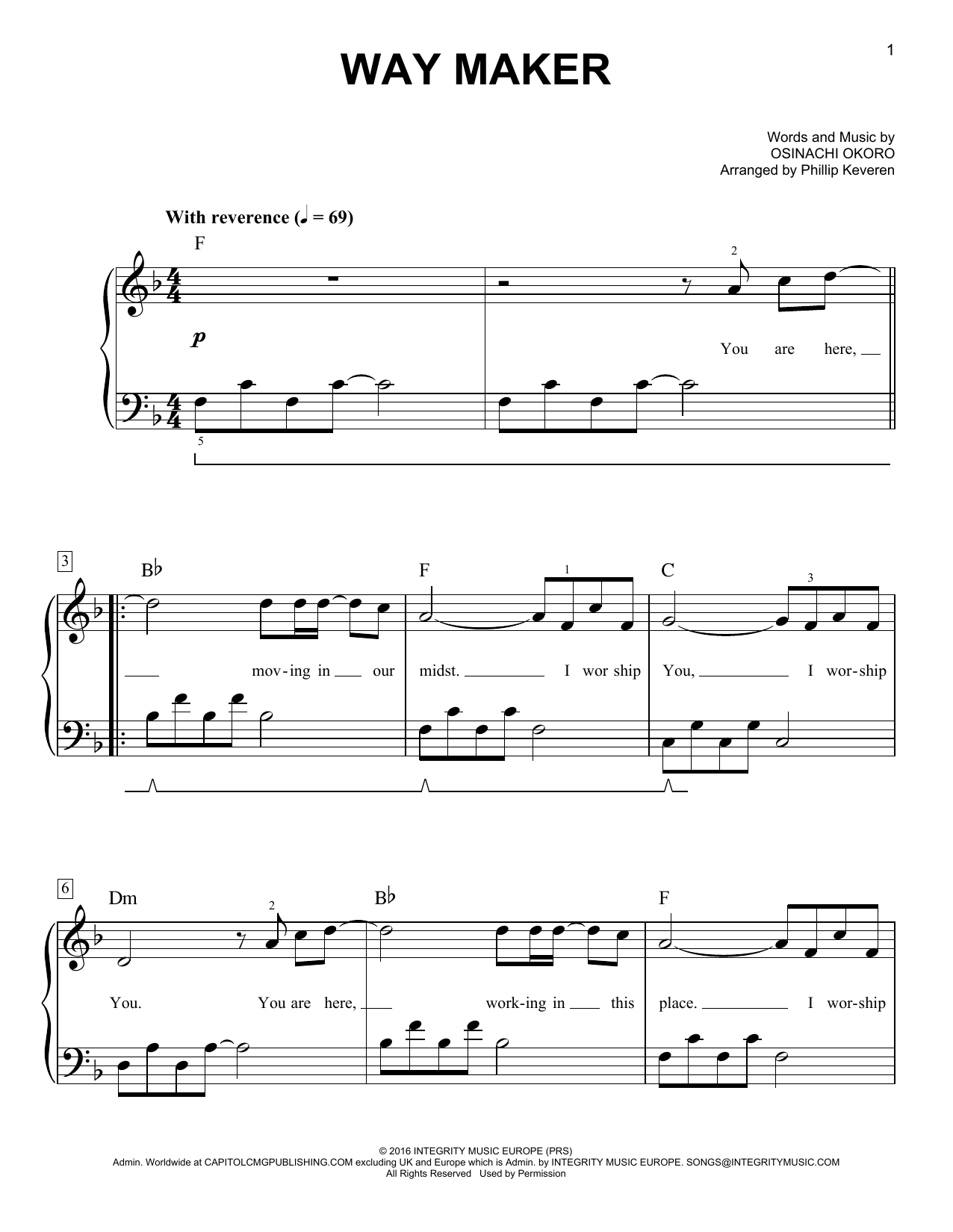 Download Sinach Way Maker (arr. Phillip Keveren) Sheet Music and learn how to play Easy Piano PDF digital score in minutes