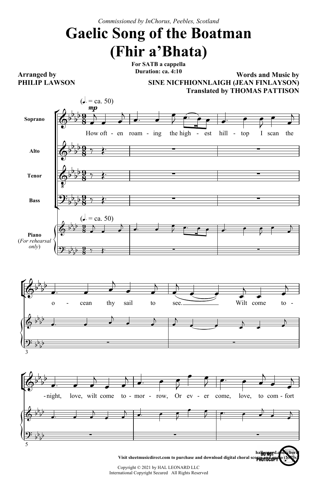 Download Sìne NicFhionnlaigh (Jean Finlayson) Gaelic Song Of The Boatman (Fhir A'bhata) (arr. Philip Lawson) Sheet Music and learn how to play SATB Choir PDF digital score in minutes