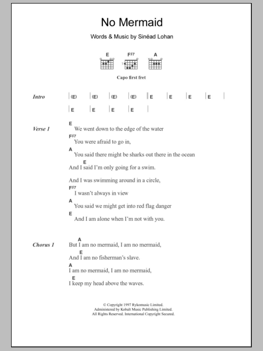 Download Sinéad Lohan No Mermaid Sheet Music and learn how to play Lyrics & Chords PDF digital score in minutes