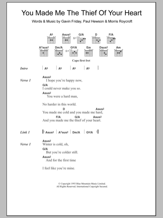 Download Sinead O'Connor You Made Me The Thief Of Your Heart Sheet Music and learn how to play Lyrics & Chords PDF digital score in minutes