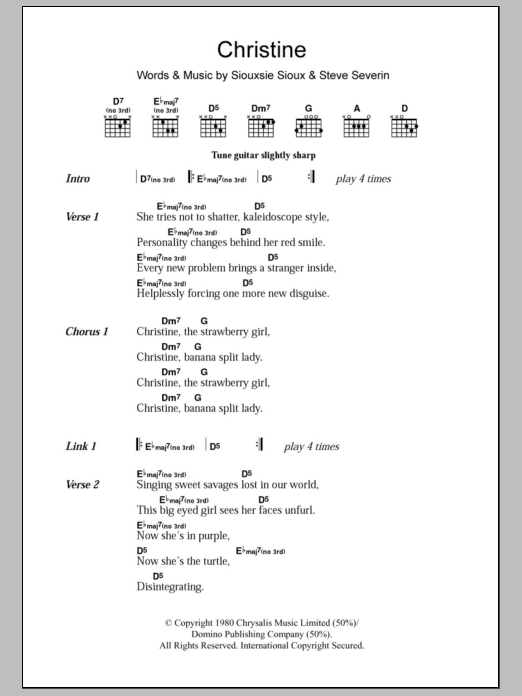 Download Siouxsie & The Banshees Christine Sheet Music and learn how to play Lyrics & Chords PDF digital score in minutes