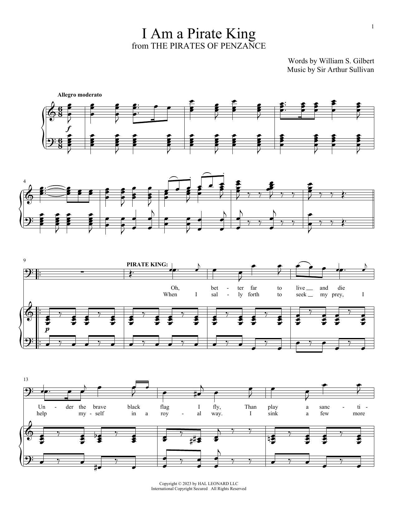 Download Sir Arthur Sullivan I Am A Pirate King Sheet Music and learn how to play Piano & Vocal PDF digital score in minutes