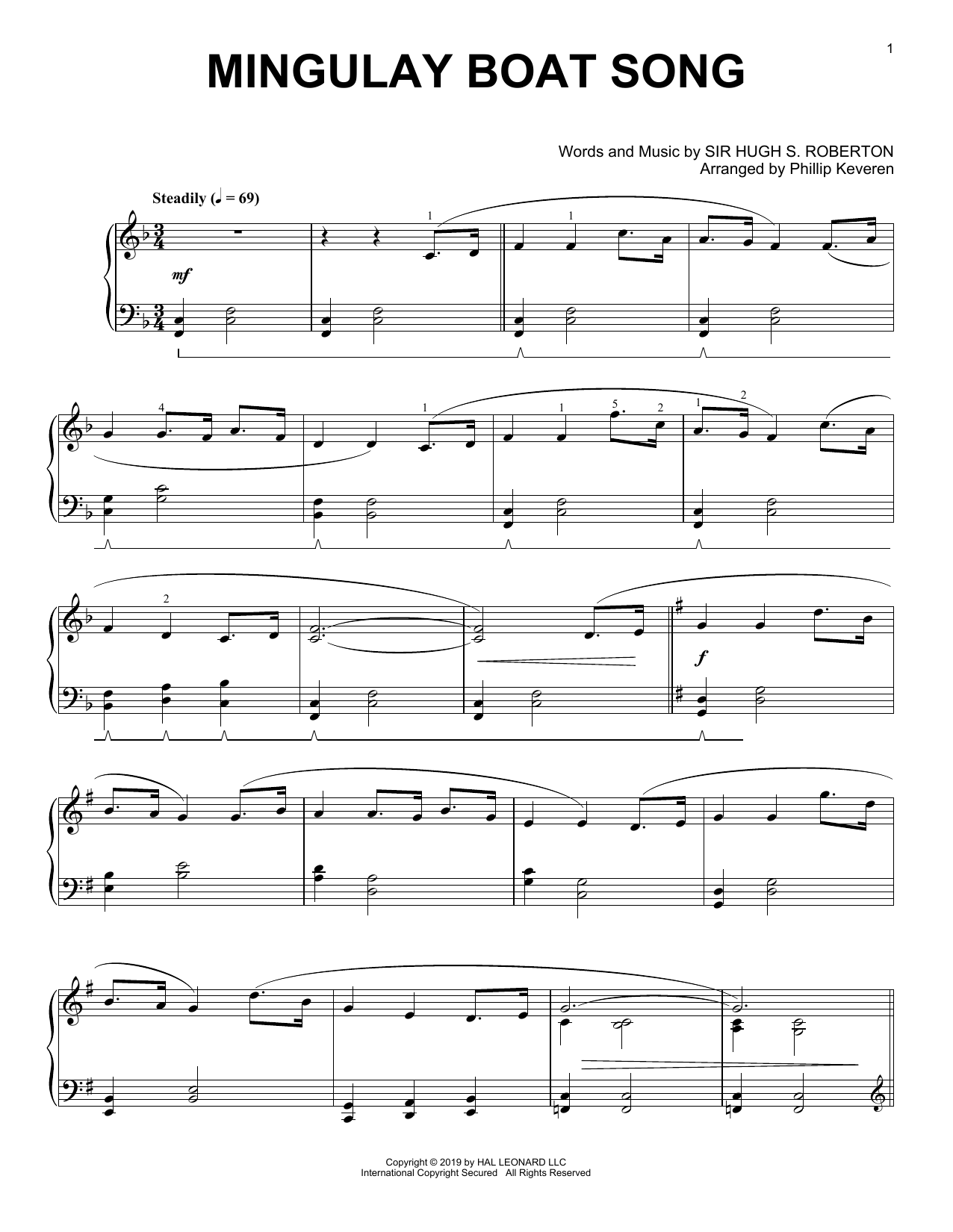 Download Sir Hugh S. Roberton Mingulay Boat Song (arr. Phillip Keveren) Sheet Music and learn how to play Piano Solo PDF digital score in minutes