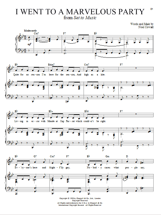 Download Noel Coward I Went To A Marvelous Party Sheet Music and learn how to play Piano, Vocal & Guitar (Right-Hand Melody) PDF digital score in minutes