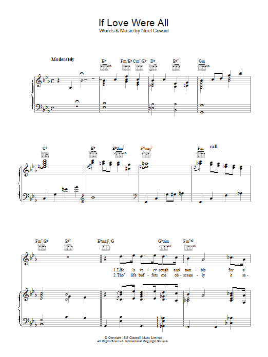 Download Noel Coward If Love Were All Sheet Music and learn how to play Piano, Vocal & Guitar (Right-Hand Melody) PDF digital score in minutes