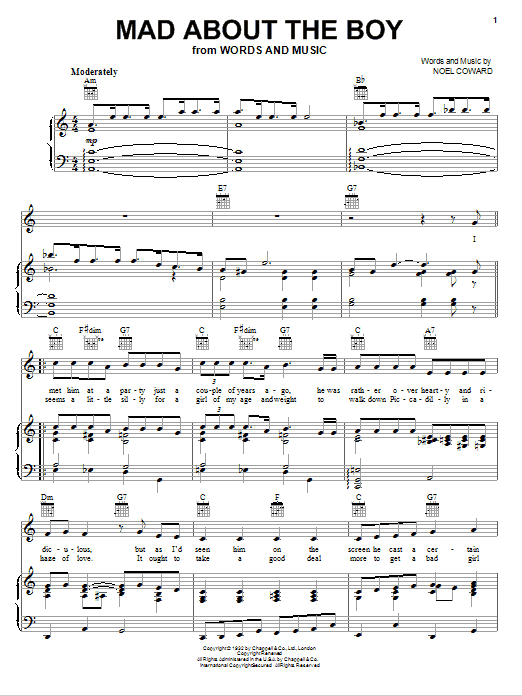 Download Noel Coward Mad About The Boy Sheet Music and learn how to play Piano, Vocal & Guitar (Right-Hand Melody) PDF digital score in minutes